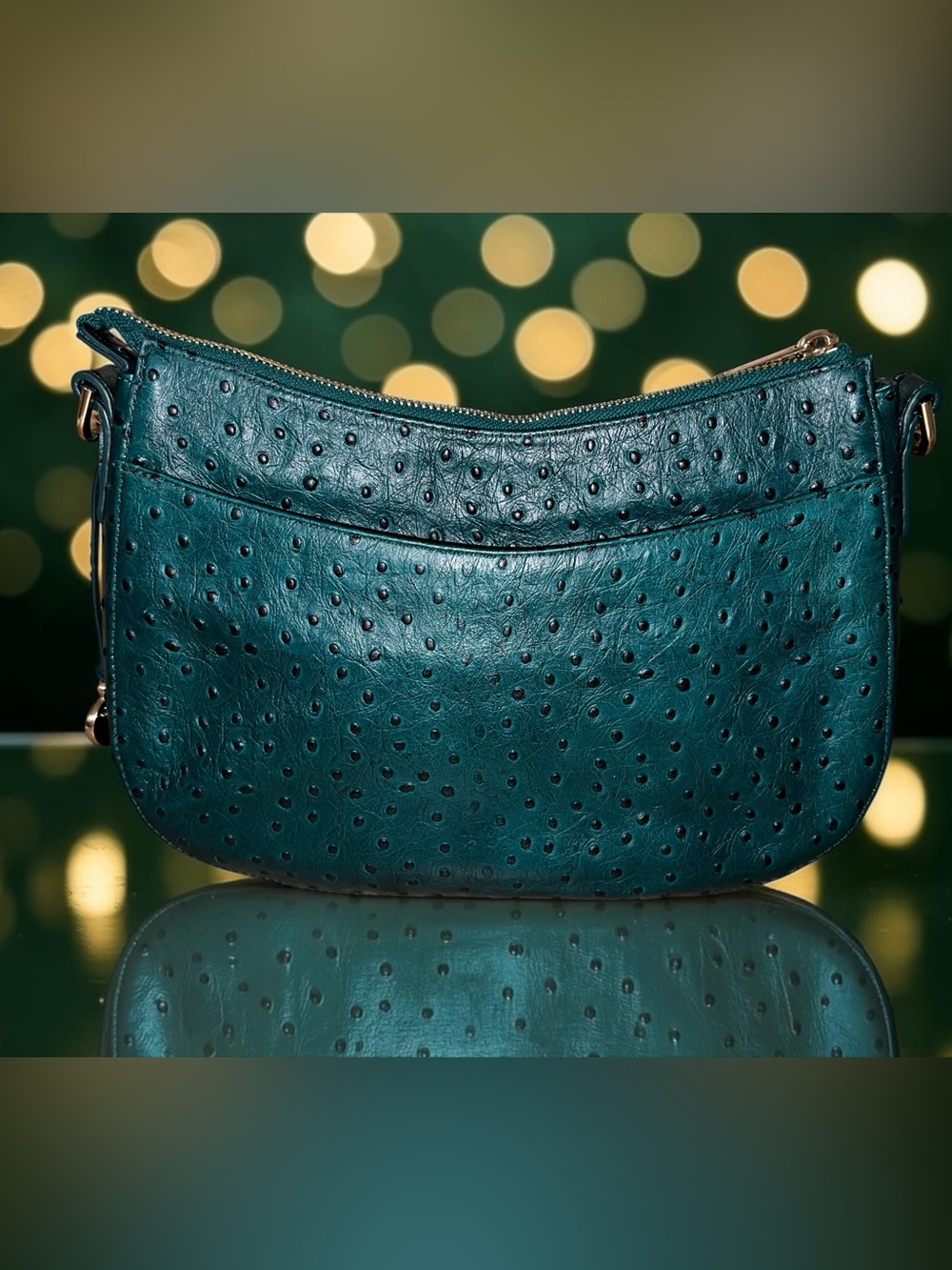 Brahmin Leather Ostrich Embossed MOD SHAYNA Crossbody Bag, Emerald Greenvale - Picture 2 of 8